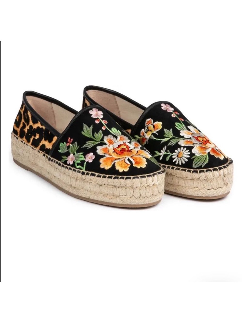 Johnny Was Acacia Leopard Espadrilles Floral Embroidery Multicolor Size 10